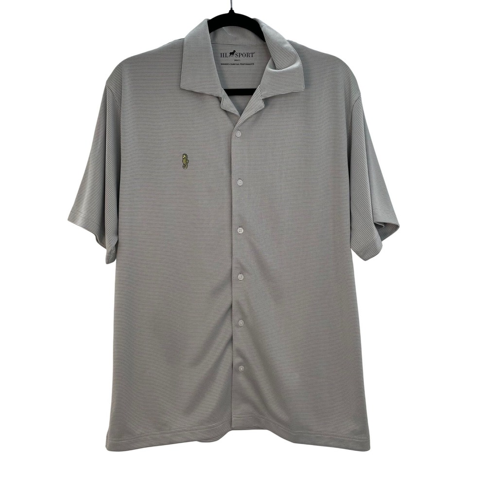 HL Sport Men's Bamboo Charcoal Seahorse Striped Button Up Shirt Small